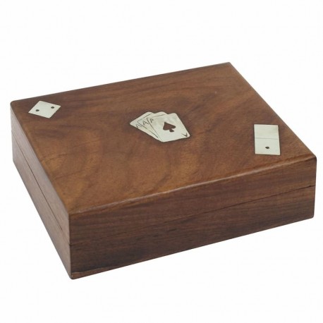 JUEGO DE MESA CARTAS POKER, DOMINÓ Y DADOS EN CAJA MARRÓN MADERA 17X13.5X5 CM.