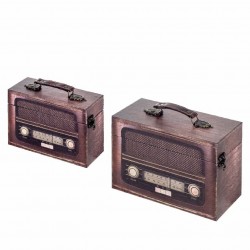 SET 2 CAJAS RADIO RETRO MADERA 24X12X16.50 CM.