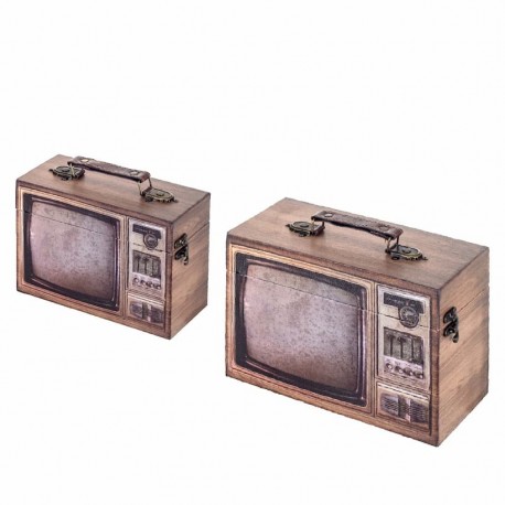 SET 2 CAJAS TELEVISIÓN RETRO MADERA 24X12X16.50 CM.