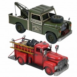 SET 2 FIGURAS CAMIÓN BOMBEROS METAL RETRO 36X15X16 CM.