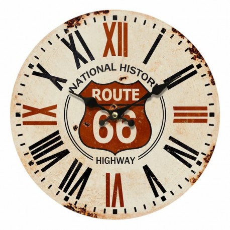 RELOJ PARED RUTA 66 MADERA RETRO 34X4X34 CM.