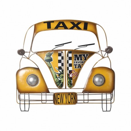 ADORNO PARED COCHE TAXI NEW YORK AMARILLO METAL RETRO 49X5X45 CM.