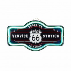 PLACA PARED ESTACIÓN GASOLINERA RUTA 66 METAL RETRO 58X0.10X32 CM.