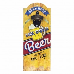 ABRIDOR BOTELLAS CERVEZA PARED MADERA 14X3.5X36 CM.