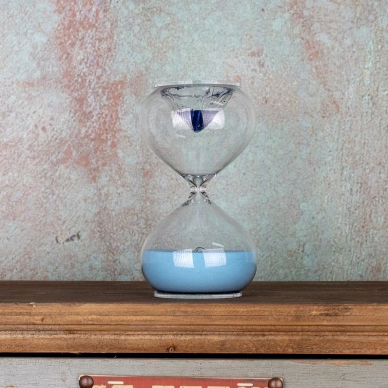 Reloj arena treinta minutos azul vidrio, originales relojes de arena