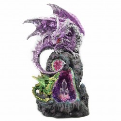 FIGURA DRAGÓN CON LUCES LED FANTASÍA RESINA 20X16X28 CM.