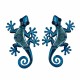 SET 2 APLIQUES PARED LAGARTO METAL Y CRISTAL AZUL 30X13X1 CM.