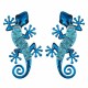 SET 2 APLIQUES PARED LAGARTO METAL Y CRISTAL AZUL 36X17X1 CM.