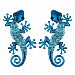 SET 2 APLIQUES PARED LAGARTO METAL Y CRISTAL AZUL 36X17X1 CM.