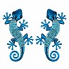 SET 2 APLIQUES PARED LAGARTO METAL Y CRISTAL AZUL 36X17X1 CM.