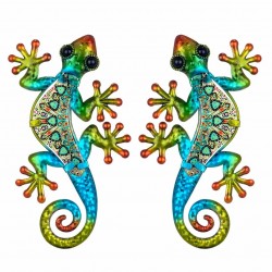 SET 2 APLIQUES PARED LAGARTO METAL Y CRISTAL MULTICOLOR 21X11X1 CM.