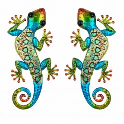 SET 2 APLIQUES PARED LAGARTO METAL Y CRISTAL MULTICOLOR 30X13X1 CM.