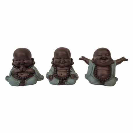 SET 3 FIGURAS BUDAS FELIZ RESINA 9X6.5X7.5 CM.