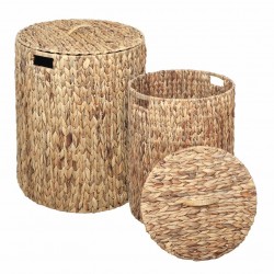 SET 2 CESTAS CANASTOS CON TAPA BANANA NATURAL 44X44X60 CM.