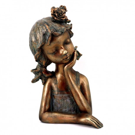 FIGURA BUSTO NIÑA PENSATIVA RESINA 17X17X29 CM.