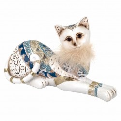 FIGURA GATO CON PELO TUMBADO RESINA 21X8X13 CM.