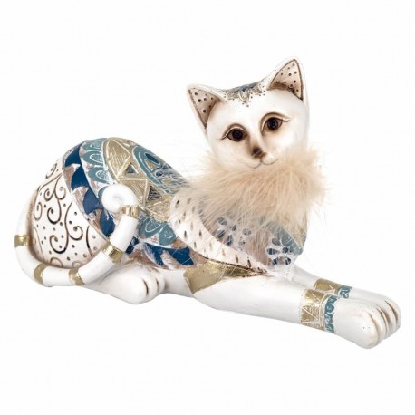 FIGURA GATO CON PELO TUMBADO RESINA 21X8X13 CM.