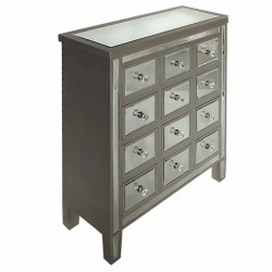 MUEBLE CÓMODA CAJONERA CON 12 CAJONES EFECTO ESPEJO MADERA Y CRISTAL 68X28X82 CM.