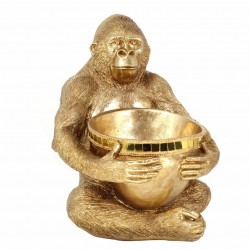 FIGURA MONO SENTADO BOWL RESINA DORADO 30X30X39 CM.