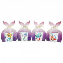 LOTE DE 5 DECORATIVAS TAZAS INFANTILES SIRENITA CERÁMICA 9X7.5 CM.