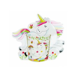 LOTE 12 DECORATIVAS TAZAS INFANTILES "UNICORNIO" CERÁMICA 9X7.5 CM.