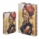 SET 2 CAJAS LIBRO AFRICANA MADERA 17X5X26 CM.