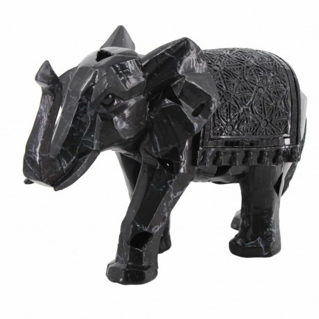 FIGURA ELEFANTE EFECTO MARMOL RESINA NEGRO 29X11.5X19 CM.