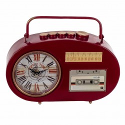 RELOJ SOBREMESA RADIO TRANSITOR RETRO METAL ROJO 26X7.5X20 CM.