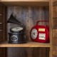 RELOJ SOBREMESA RADIO TRANSITOR RETRO METAL ROJO 26X7.5X20 CM.
