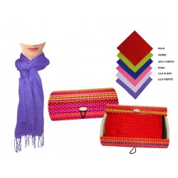 PASHMINA DE LINO LISA EN CAJA DE MADERA COLORINES