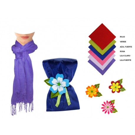 PASHMINA DE LINO LISA CON FLOR DE FIELTRO