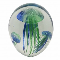 PISAPAPEL MEDUSAS AZUL Y VERDE VIDRIO 14X14X16 CM.