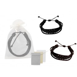 PULSERA DE PIEL PARA HOMBRE ENTRELAZADA LISA EN BOLSA DE TULL LISA