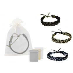 PULSERA DE PIEL PARA HOMBRE ENTRELAZADA COLORES EN BOLSA DE TULL LISA