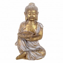 FIGURA BUDA SENTADO RESINA DORADO 18X15X30 CM.