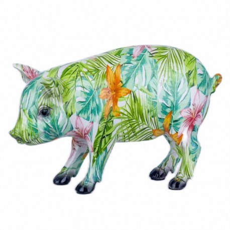 FIGURA CERDO GRAFITI VERDE RESINA TROPICAL 23.50X7X14.50 CM.