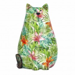 FIGURA GATO GRAFITI VERDE RESINA TROPICAL 14X12X21 CM.