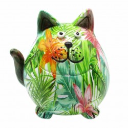 FIGURA GATO GRAFITI VERDE RESINA TROPICAL 10X8.5X10 CM.