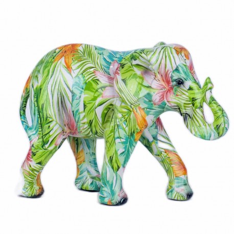 FIGURA ELEFANTE GRAFITI VERDE RESINA TROPICAL 22.5X8.5X17 CM.