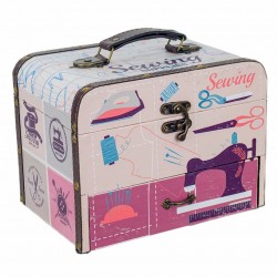 CAJA COSTURA MÁQUINA DE COSER CON SET COSTURA COSTUREROS MADERA 25.5X18X20 CM.
