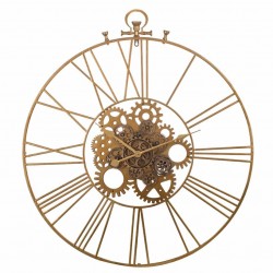 RELOJ PARED MAQUINARIA CON NÚMEROS ROMANOS VINTAGE INDUSTRIAL METAL Y CRISTAL 80X6.5X90 CM.