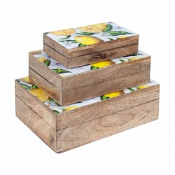 SET 3 CAJAS LIMONES MADERA DE MANGO RECTANGULARES 17.5X25X8.5 CM.