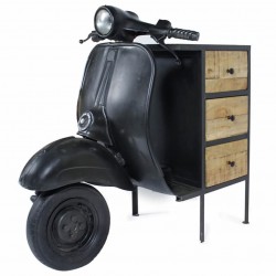 MUEBLE BARRA BAR MOTO SCOOTER HIERRO Y MADERA DE MANGO 120X70X103 CM.