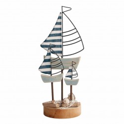 Decoración Hogar CAPRILO Figura Decorativa de Madera con Base Barco con Luces Leds Regalos Originales Adornos y Esculturas 41 x 22.5 x 5.5 cm. Iluminación 