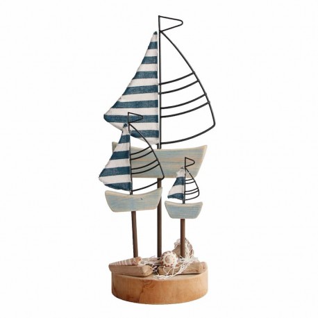 FIGURA BARCOS CON CARACOLAS MADERA 16X12X36 CM.