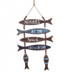 ADORNO COLGANTE PECES CON FRASE MADERA 31X1X50 CM.