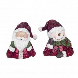 SET 2 FIGURAS PAPÁ NOEL Y MUÑECO DE NIEVE ROJO RESINA 12X9X13 CM.