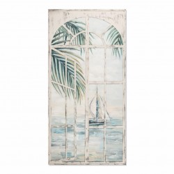 CUADRO BARCO EN VENTANA RÚSTICO PINTURA 80X3X160 CM.