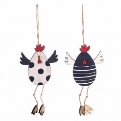 SET 2 FIGURAS GALLINAS COLGANTES MADERA RÚSTICO 10.50X0.50X22 CM.