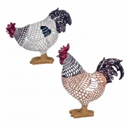 SET 2 FIGURAS GALLO Y GALLINA RESINA RÚSTICO 14X6.50X15 CM.